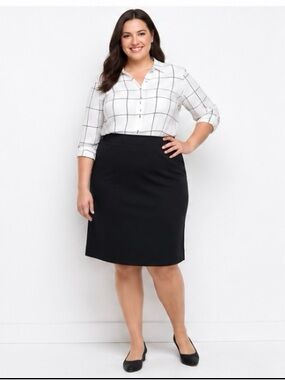 Lands’ End Black Pull On Skirt Women’s 1X Elastic Waist Stretch Career Casual 30